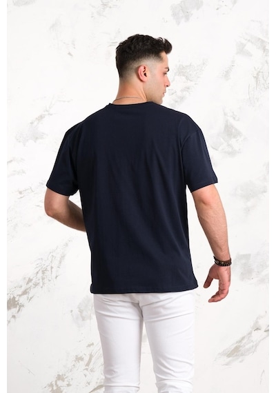 Oversize Önü Baskılı Pamuklu Basic Erkek Penye T-Shirt