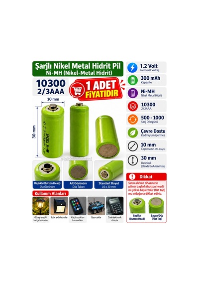 Efcell 10300 1.2v Başlı Şarjlı Pil L2/3aaa 300mah Ni-mh Nikel-metal Hidrit Pil