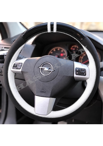 Opel Combo C Dikme Direksiyon Kılıfı Parlak Siyah Beyaz Detaylı Beyaz Çift Yüzük Ve Dikiş 2006-2011