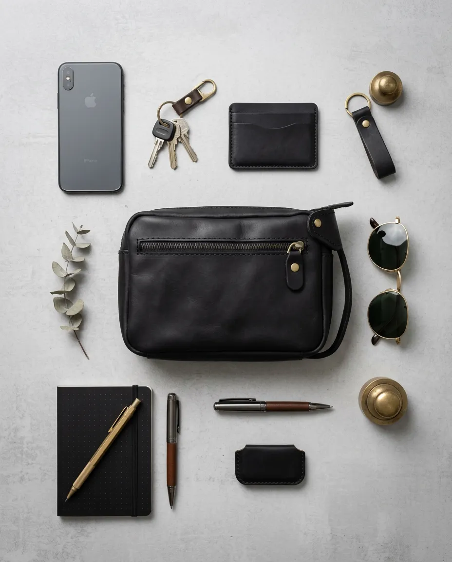 Natayleather %100 Hakiki Deri Erkek El Çantası Elde Taşımalı Portföyü Ve Kasatipi Çanta 20x15 Cm siyah