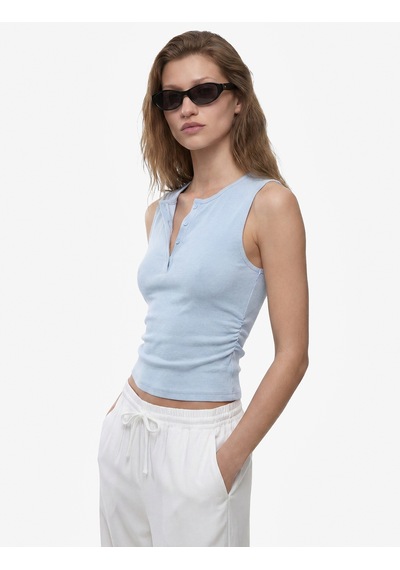 Koton Ribanalı Düğmeli Yuvarlak Henley Yaka Fitilli Atlet Mavi 6sak10407ek