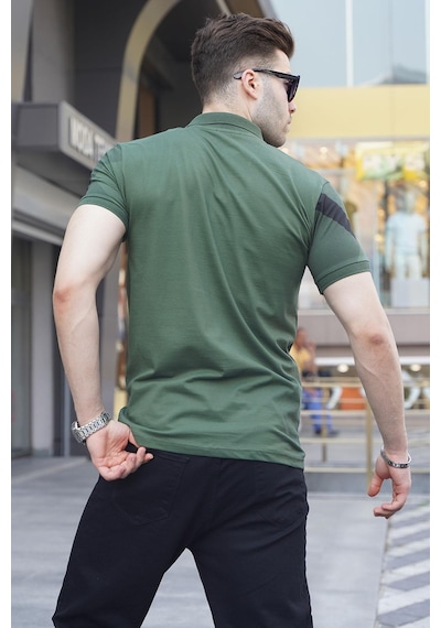 Madmext Haki Desenli Polo Yaka Erkek Tişört 6081-haki Haki
