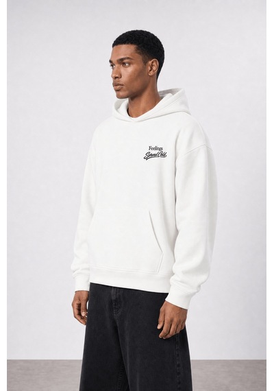 Respire Erkek Served Cold Baskılı Oversize Hoodie Ekru