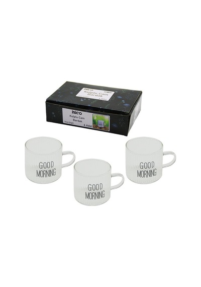 İbico İ22-139 Kahve Yanı Bardak 90ml Kulplu Good Mornıng Kalın Çizgili Cam - 48'li Paket Diğer