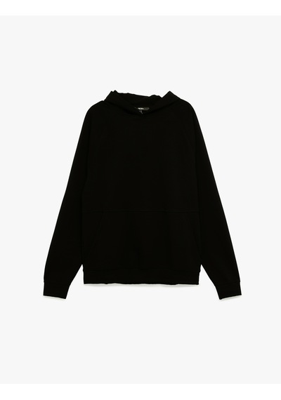 Koton Kanguru Cepli Kapüşonlu Lastik Detaylı Uzun Kollu Hoodie Siyah 6wam70008mk Siyah