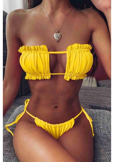 Angelsin Brezilya Model Buzgülü Baglamali Bikini Takım Sarı 001