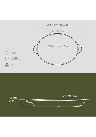 Lava Döküm Fajita Tavası 18x24 Kulplu, Oval Açık Bakır