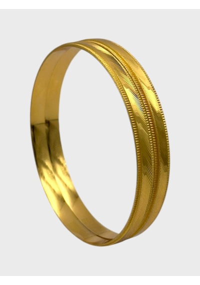 Arnes Jewelry Çelik 22 Ayar Altın Kaplama Desenli Kalın Ajda Bilezik - 2 Adet 20 Cm Ar640nes Gold