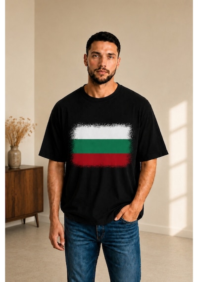 Sngl Tekstil Erkek Oversize Bulgaristan Bayrak Baskılı Kısa Kollu Tişört S M L Xl 2xl Siyah Sngl Tekstil Erkek Oversize Bulgaristan Bayrak Baskılı Kısa Kollu Tişört S M L Xl 2xl Siyah