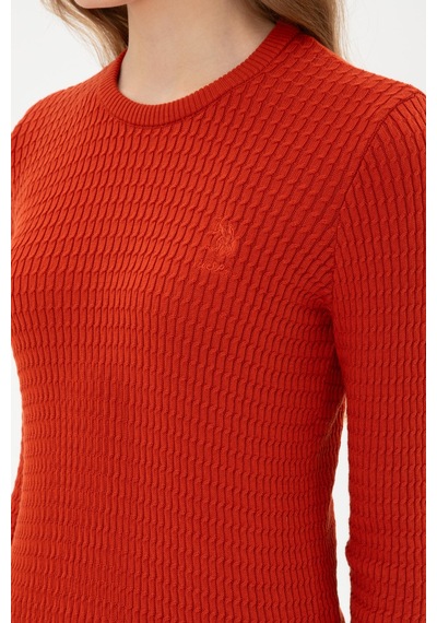 U.S. Polo Assn. Kadın Kiremit Bisiklet Yaka Basic Kazak 50307763-VR031