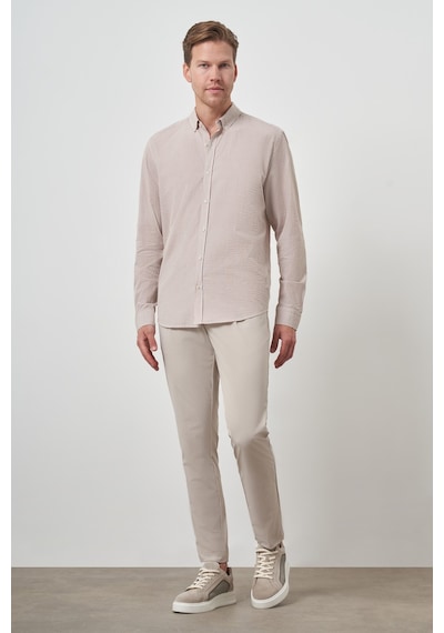 Morven Erkek Bej Pamuk Trend Dynamic Fit Düğmeli Yaka Gömlek 25ms004027653 Bej