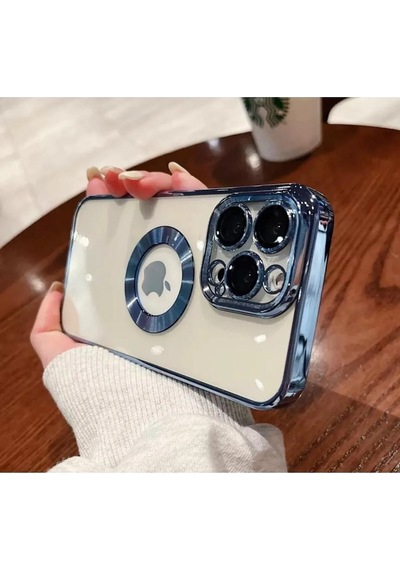 Apple Uyumlu iPhone 14 Pro Extra Kamera Korumalı Kamerası Cam Lensli Lazer Lüx Kılıf - Tam Koruma-kalite Mavi