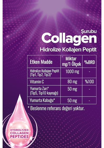 Zühre Ana 5 Tip Hidrolize Kolajen Peptit İçeren Collagen Şurubu 250 ML