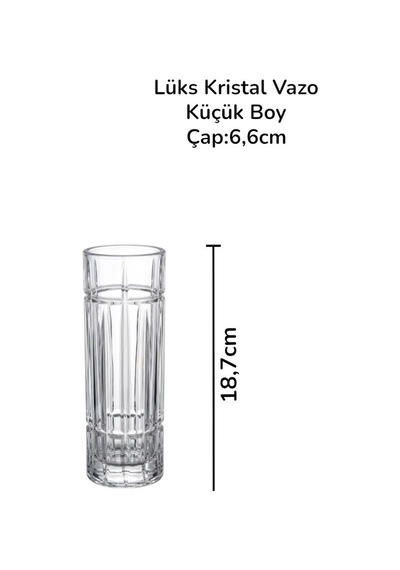 Kristal Cam Dekoratif Vazo 18,7 Cm Şeffaf Silindir Çiçek Vazosu Çap 6,5 Cm