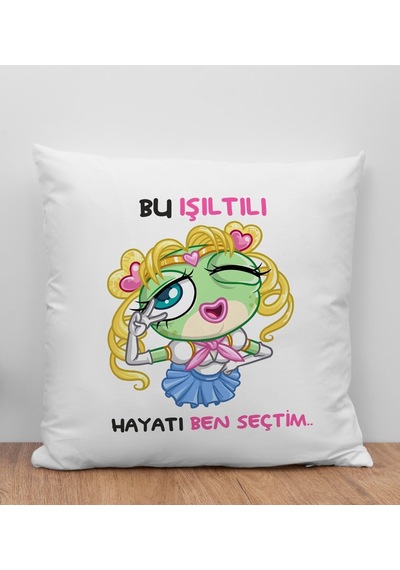 Bk Gift Bu Işıltılı Hayatı Ben Seçtim Tasarımlı Beyaz Kırlent Yastık, Arkadaşa Hediye, Doğum Günü Hediyesi Kobitmeyencom29843 Bk Gift
