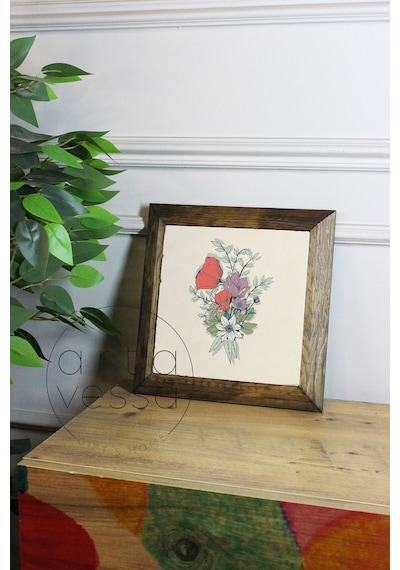 Artavessa Masif Ahşap Çerçeveli Taş Tablo Pano 26 x 26 cm - Bahar ve Çiçek 6