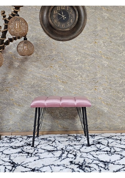 Zafir Metal Siyah Tel Ayaklı 60 Cm Puf Bench - Puf - Bench - Oturak - Mutfak Oturağı - Antre Oturağı Pembe