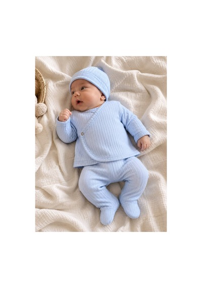 H&c Coolboy %100 Pamuk 3'lü Yenidoğan Hastane Çıkışı Seti Zıbın Patikli Alt Bere Takım Mavi