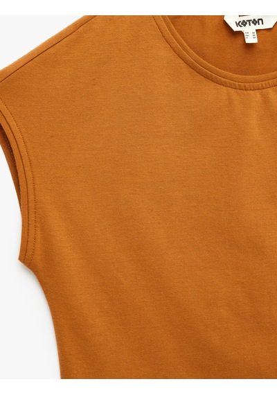 Koton Slim Fit Pamuklu Bisiklet Yaka Sıfır Kol Tişört Kahverengi 6sak50456ek Kahve