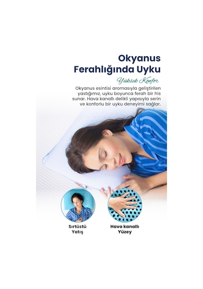 Viscofoam Aroma Terapi Hava Kanallı Ortopedik Yastık Visco Yastık Okyanus Esintisi 60x40x16cm