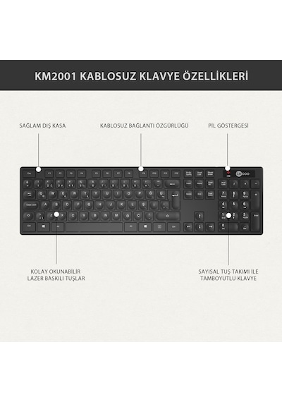 Lecoo Km2001 Klavye & Mouse Kablosuz Set Siyah Optik