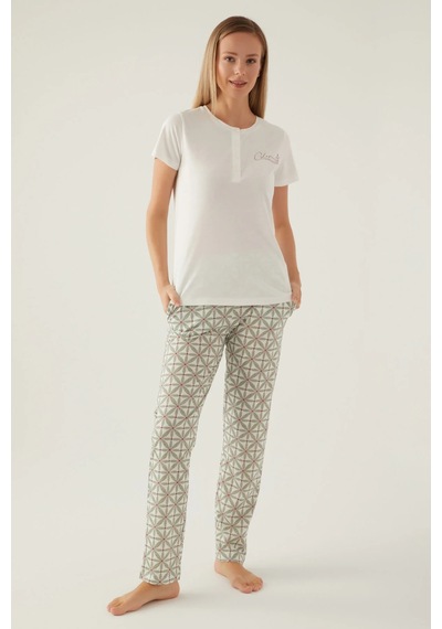 Arnetta 2881 Pamuklu Kısa Kol Kadın Pijama Takımı Krem