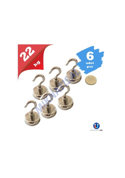25Mm Kancalı Pot Mıknatıs Neodyum 6 Adet