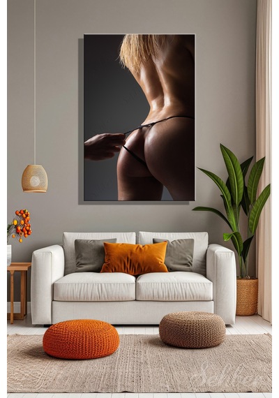 Siyah Tangalı Nü Kadın Model Fotoğrafı Dikey Kanvas Tablo Tekli Ev Kafe Ofis 3239