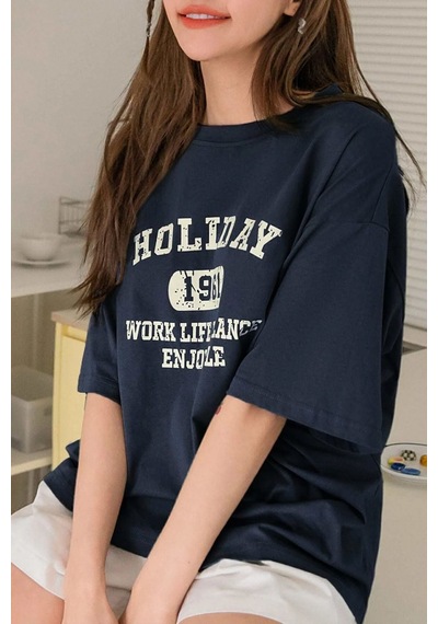 Uyguntarz Unisex Holiday Baskılı Tasarım Tshirt Lacivert
