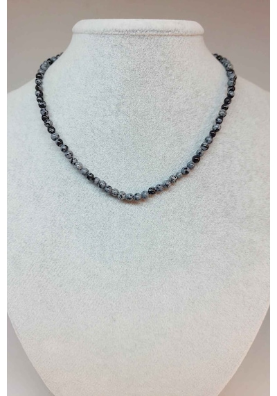 Kar Tanesi Obsidyen Taşı 4-4.5mm aralığı Kolye (Sabit Klipsli) Gümüş