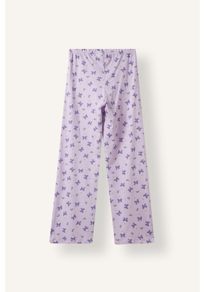 Defacto Uzun Kollu Üst Elastik Bel Alt Kelebek Desenli 2li Pijama Takımı Kız Çocuk I6090a826wnpr143 Mor-pr143