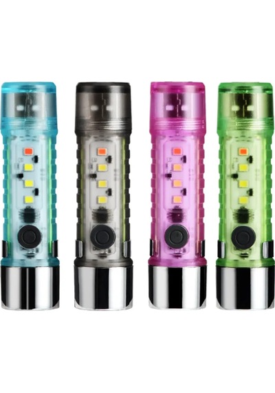 Gaman Ey023 10watt Ultra Güçlü 6mod Kırmızı İkaz Ledli Şarjlı El Feneri Mavi