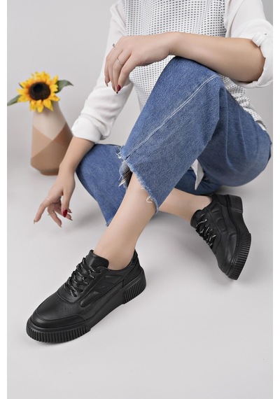 Nesilshoes Nesil Shoes Comfo 100 Siyah Hakiki Soft Deri Kadın Sneakers