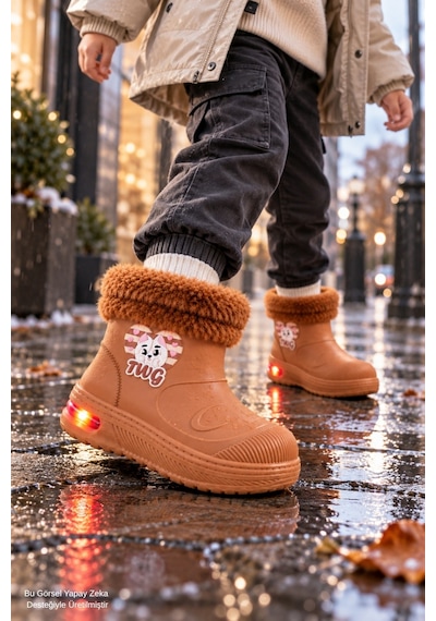 Muggo Muppy Işıklı Kürk Detaylı Unisex Çocuk Günlük Yağmur Ve Kar Botu Taba