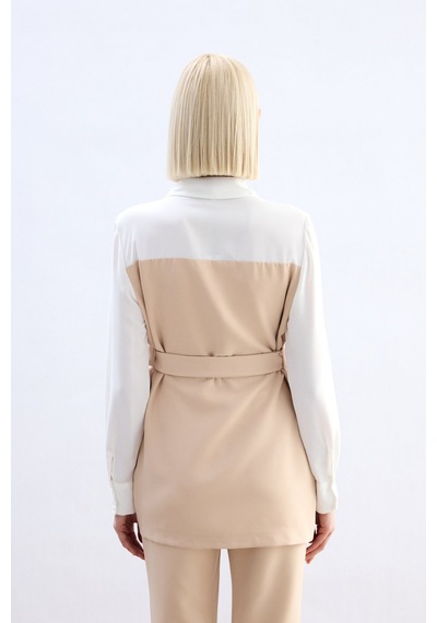 Sateen Ceket Görünümlü Gömlek - Bej-136791 bej