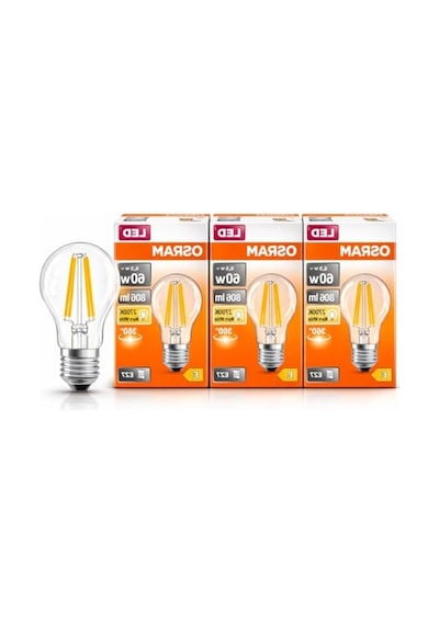 Osram Led Filament Ampul 6.5w 60w Eşdeğer 2700k Sarı Işık 806 Lümen E27 Duy 3 Lü Paket E Enerji Sınıfı 360 Işık 105x60 Mm Dimmer Uyumlu Değil Enerji Sınıfı E 10c