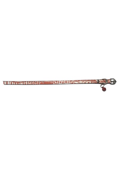 Kırmızı Beyaz Desenli Derili 1 CM Metal Kilit Tokalı Zilli Kedi T