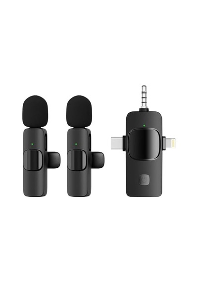 Kablosuz İkili Yaka Mikrofonu Apple iPhone İle Uyumlu 3.5mm Aux Apple iPhone Type-c Pc Tablet Video Kayıt Röportaj Canlı Yayın