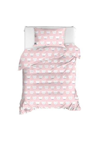 Tek Kişilik Pamuklu Nevresim Takımı 3 Parça Pisipisi Desen Pembe / Yumuşak Dokulu Pembe