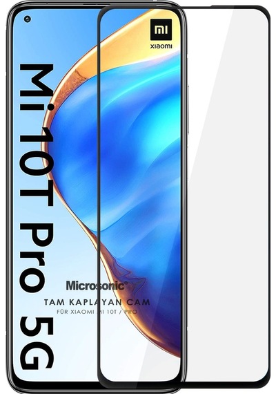 Microsonic Xiaomi Mi 10T Pro Tam Kaplayan Cam Ekran Koruyucu Siyah