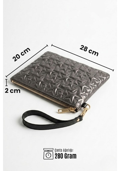 Gl-003 Yıldız Dikişli Kadın El Çantası Clutch Çanta Omuz Çantası Çapraz Çanta Pörtföy Çanta Füme
