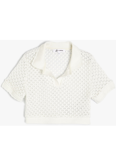 Koton Polo Yaka Kroşe Tişört Crop Kısa Kollu Slim Fit Ekru 4sal10856ık Ekru
