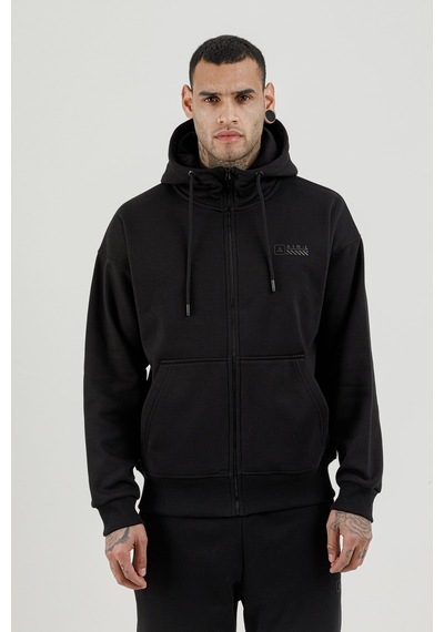 Airlife Bolder Fz.7 Tam Boy Fermuarlı Kanguru Cepli Erkek Kapüşonlu Sweatshirt Siyah