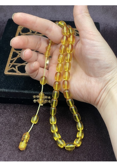 Sistemli Sarı Ateş Kehribar Tesbih 8x12 Mm