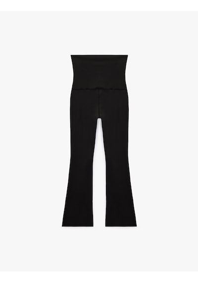 Koton Yüksek Bel Slim Fit Büzgülü İspanyol Paça Spor Tayt Siyah 7wak40176nk