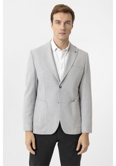 Süvari Gri Slim Fit Sivri Yaka 6 Drop Ceket