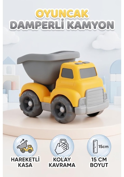 Eğitici Ve Güvenli Oyuncak Beton Mikseri Gerçekçi Tasarımlı Açılabilen Damperli 15 Cm Oyuncak Kamyon