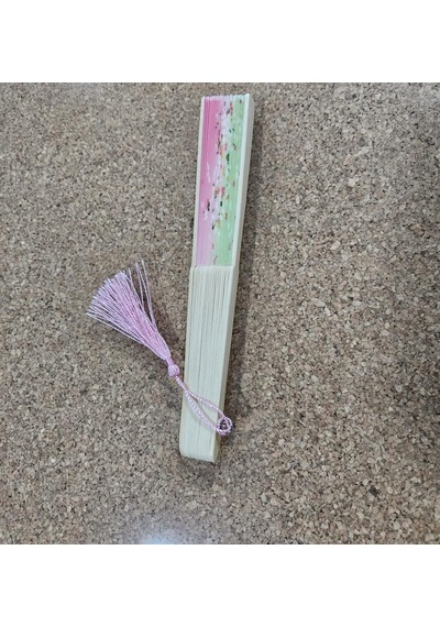 Beluga Yelpaze Bambu Kumaş Serinletici Vintage Şık Dekorasyon Pembe/yeşil Püsküllü Japon Yelpaze 0280