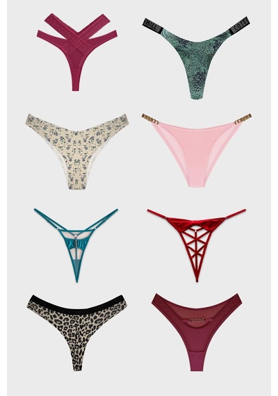Cottonill Kadın Bikini Külot Brezilya Külot Tanga Külot Karma Paket 5'li Çok Renkli