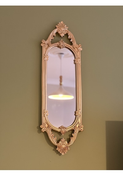 Kısa Oval Dekoratif Duvar Aynası Altın Yaldızlı 60x20 Cm Naturel